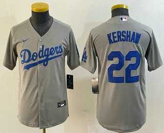 Youth Los Angeles Dodgers #22 Clayton Kershaw Gray Stitched Cool Base Nike Jersey->mlb youth jerseys->MLB Jersey